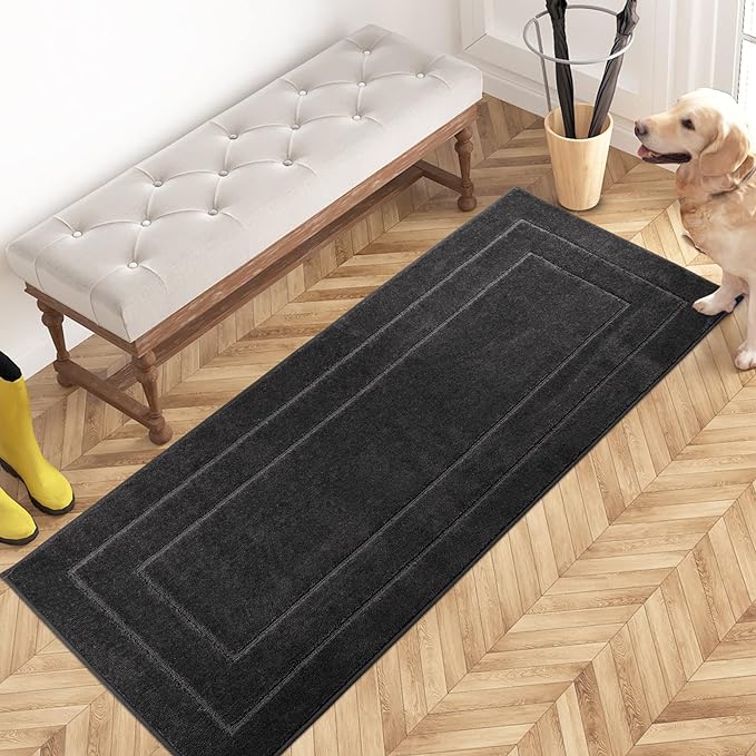 PURRUGS Dirt Trapping Door Mat 24" x 59", Non-Slip/Skid Machine Washable Entryway Rug, Dog Doormat, Super Absorbent Welcome Mat for Muddy Wet Shoes and Paws, Charcoal-Ruum Studio Home