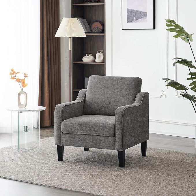 VINGLI Accent Chairs for Living Room Chairs Reading Chair Mid Century Modern Chair Soft Chenille Sofa Chair Upholstered Arm Chair Comfy Chair Side Chair (Light Grey Chenille)-Ruum Studio Home