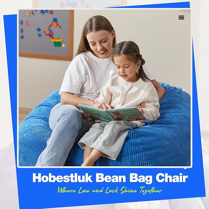 Hobestluk 4.5FT Bean Bag Chair Giant Bean Bag Chair with Filler Included Adult Bean Bag Chairs with Removable Cover for Bedroom Living Room (Jumbo, Blue)-Ruum Studio Home