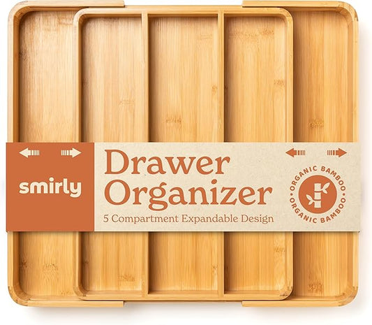 SMIRLY Silverware Drawer Organizer – Bamboo Kitchen Drawer Organizer, Adjustable Utensil Holder and Cutlery Tray, Drawer Dividers for Flatware and Kitchen Utensils-Ruum Studio Home