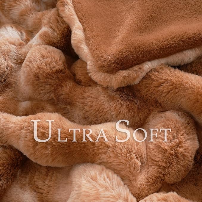 BENVWE Faux Fur Throw Blanket for Couch - Fluffy Soft Thick Bubble Blanket for Living Room Home Decor - Fathers Day Birthday Gifts for Women Men, Tie-dye Caramel, 50" x 60"-Ruum Studio Home