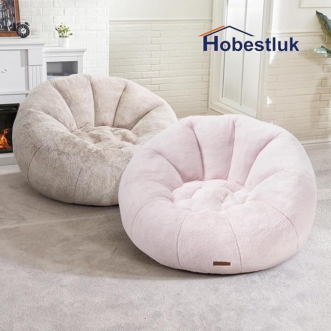 Hobestluk Bean Bag Chairs Large Bean Bag Couch for Adults Stuffed Sofa Chair Comfy Giant Bean Bag Chair with Spacious Design for Reading, Playing or Relaxing (Pink)-Ruum Studio Home
