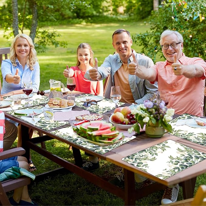 Eucalyptus Leaves Placemat Set of 6 Seasonal Summer Plastic Table Mats Spring Green Leaves Themed Place Mats Rustic Vintage Table Decoration for Indoor Outdoor Party Kitchen Dining-Ruum Studio Home