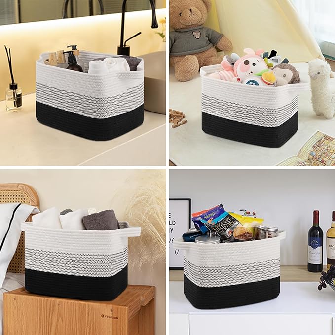 Storage Baskets for Organizing, Woven Baskets for Shelves, Rectangle Decorative Organizer for Storage Clothes, Toy, Books, Towels Nursery Bins 3 Pack (Gradient Black)-Ruum Studio Home