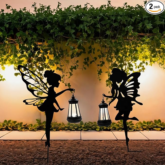 Solar Fairy Garden Decor Lights, 2 Packs, Metal Hanging Lanterns with Warm Solar Glow – Exquisite Gifts for Women, Mom, Friends (Fairy Hanging Lantern)-Ruum Studio Home