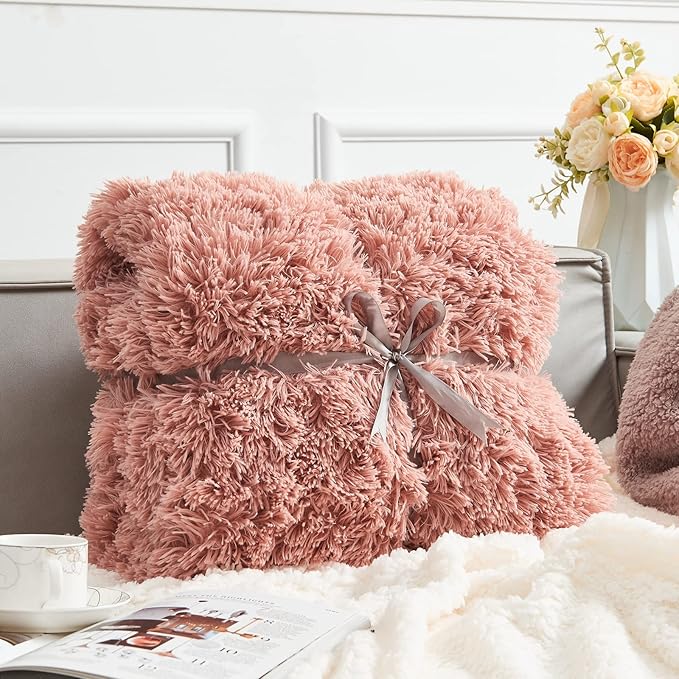 GONAAP Fuzzy Faux Fur Throw Blanket Pink Super Soft Cozy Plush Fuzzy Shaggy Blanket for Couch Sofa Bed (Pink, Throw(50"x60"))-Ruum Studio Home