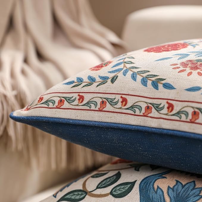 patdrea Designer Throw Pillow Covers Set of 4,Brilliant Vintage Red Tropical Linen with Floral Pattern Pillow Cover,Decorative Lumbar and Square Pillowcases Cushion for Bed Living Room Outdoor-Ruum Studio Home
