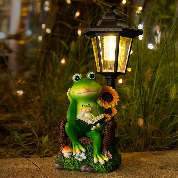 mopha Solar Garden Statues Frog Decor wth Lanterns - 12.5'' Figurines Decorations for Patio Yard Lawn Ornaments Gifts for Christmas Birthday Easter Housewarming-Ruum Studio Home