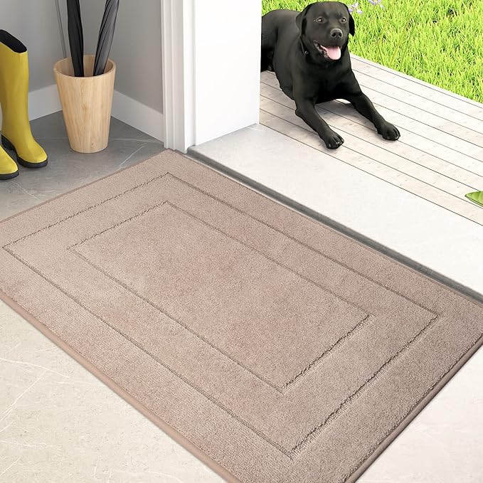 PURRUGS Dirt Trapping Door Mat 20" x 31.5", Non-Slip/Skid Machine Washable Entryway Rug, Dog Doormat, Super Absorbent Welcome Mat for Muddy Wet Shoes and Paws, Beige-Ruum Studio Home