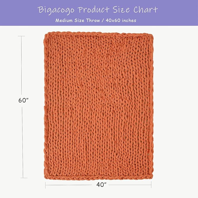 Bigacogo Chunky Knit Throw Blanket for Couch, 40x60 inches, 100% Hand Knitted with Thick Jumbo Chenille Yarn, Cozy Soft Large Rope Knot Cable Crochet Blankets for Sofa Bed Living Room, Terracotta-Ruum Studio Home
