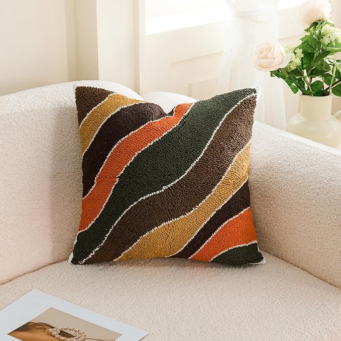 HOdo Home 2PCS 18x18 Pillow Covers-Throw Pillow Cover,Tufted Boho Jacquard Pillow Covers,Farmhouse Decorative Pillow Cover,Pillow Cases for Couch,Sofa,Bed,Chair,Living Room,Home Decor-Ruum Studio Home