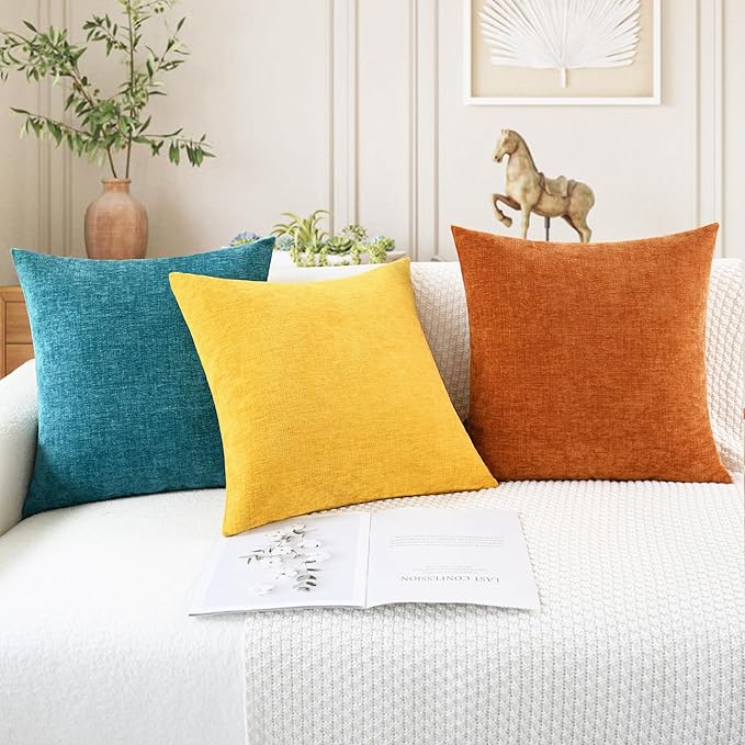 CaliTime Fall Throw Pillow Covers Decorative 24 X 24 Inches Pack of 2 Cozy Chenille Cushion Cases for Couch Sofa Bed Living Room Home Burnt Orange-Ruum Studio Home