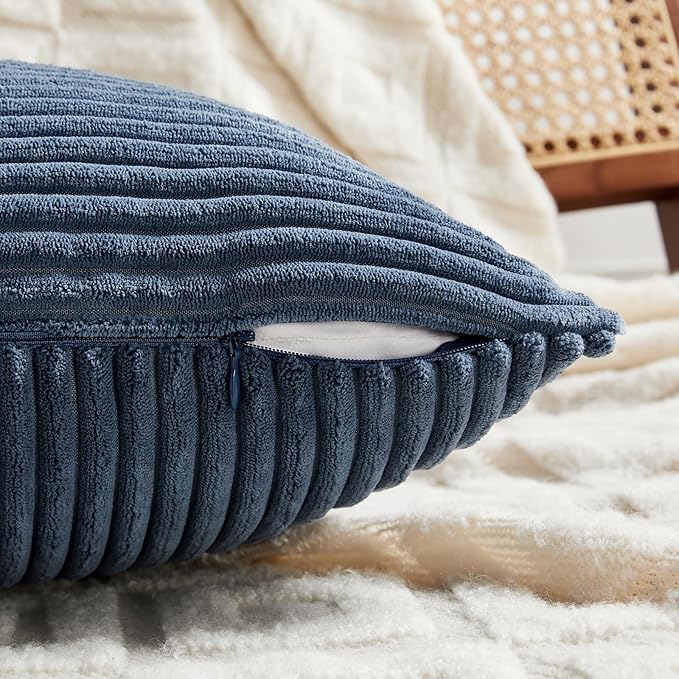 Fancy Homi 2 Packs Dusty Blue Lumbar Decorative Throw Pillow Covers 16x32 Inch for Couch Bed Sofa, Rustic Farmhouse Boho Home Decor, Soft Striped Corduroy Rectangle Accent Cushion Case 40x80 cm-Ruum Studio Home