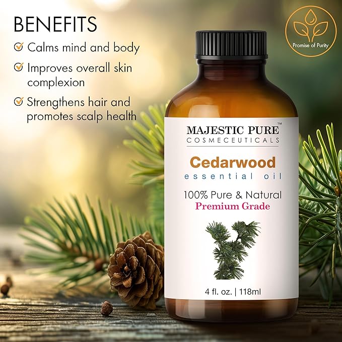 Majestic Pure Cedarwood Essential Oil with Glass Dropper - Huge 4 Fl Oz - 100% Pure and Natural Cedarwood Oil - Premium Grade Essential Oils for Diffuser, Aromatherapy, Soap and Candle Making-Ruum Studio Home