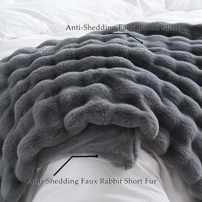 BENVWE Faux Fur Throw Blanket for Couch – Cozy Fuzzy Soft Plush Fluffy Thick Luxury Minky Bubble Blanket for Living Room Home Decor – Fathers Day Birthday Gifts for Women and Men, Grey, 51" x 63"-Ruum Studio Home