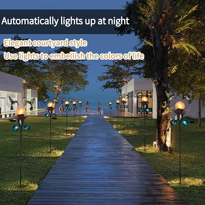 VCUTEKA Solar Lights Outdoor Metal Garden Stake Waterproof Crackle Glass Globe Garden Decor Hummingbird for Pathway, Lawn, Patio, Yard-Ruum Studio Home