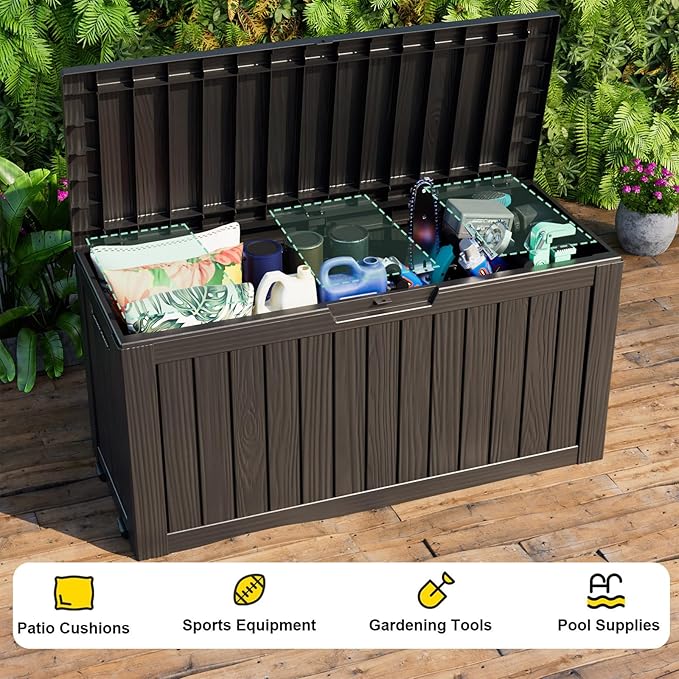 75 Gallon Resin Deck Box, Lockable Outdoor Storage Box for Patio Cushions Storage Furniture,Garden Tools, Pool Supplies, Weatherproof and UV Resistant（Black）-Ruum Studio Home