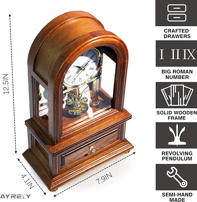 AYRELY® Wooden Table Anniversary Clock, Antique Shelf Clocks, Revolving Pendulum Mantel Clocks, Desk Grandfather Clock for Living Room, Home Decor Gift-Ruum Studio Home