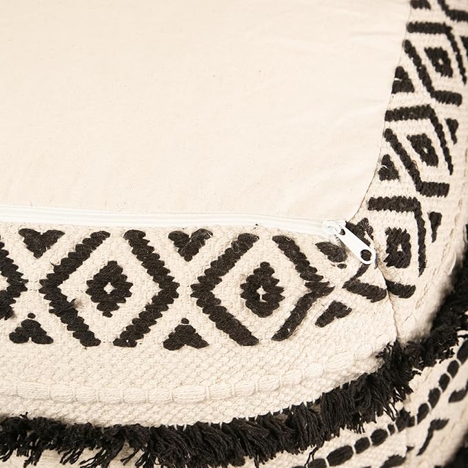 REDEARTH · Tufted Pouf Ottoman with Filler Textured Storage Cube Bean Bag Pouffe Footrest for Living Room, Bedroom, Nursery, Kidsroom; 100% Cotton (17.5"X17.5"X17.5", Geometric Craft Black)-Ruum Studio Home