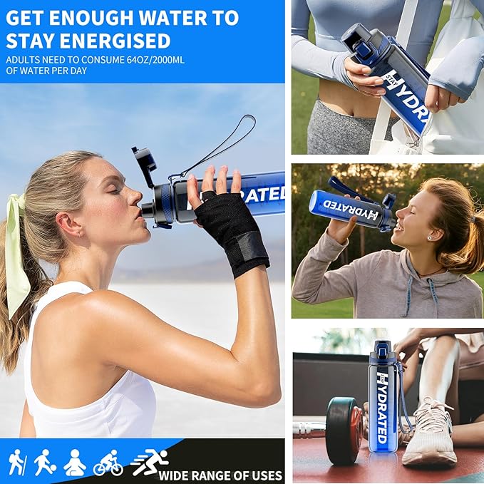 Water Bottle, 32 oz Motivational Water Bottles with Time Marker-Tritan & BPA Free, Sports Water Bottle with Time to Drink & Strap, Wide Mouth, Leakproof -Gift for Christmas Gym Fitness & Outdoor-Ruum Studio Home