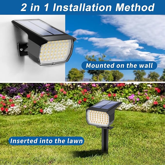 Solar Spot Lights Outdoor Waterproof IP65, 2 Pack Landscape Spotlights with 46 LEDs, 3 Modes Auto On/Off Solar Powered Flood Lights for Outside Pathway, Yard, Garden, Walkway (Warm White)-Ruum Studio Home