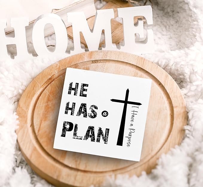 SRADMO He Has a Plan Jesus Wood Box Sign Desk Decor, Bible Verse Decor, Christian Theme Wooden Block Box Sign Decoration for Home Office Shelf Table Decors-Ruum Studio Home