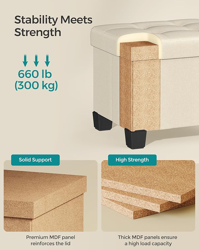 SONGMICS Storage Ottoman, Small Ottoman Foot Rest with Legs, 12.6 x 15.8 x 13.2 Inches Foot Stool, Load up to 660 lb, for Living Room, Bedroom, Dorm, Cream White ULSF012W01-Ruum Studio Home