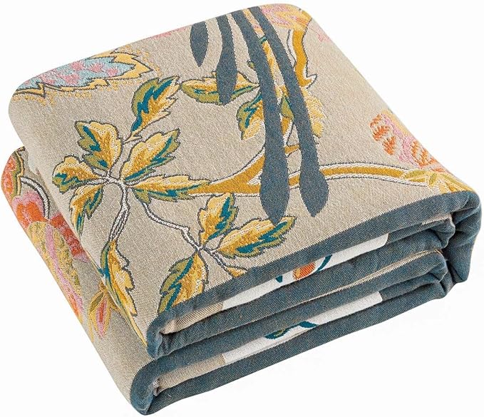 Boho Blanket, 100% Cotton Farmhouse Decorative Throw Blanket, 50"x60" Reversible Bohemian Throw Blanket, Brown All Season Muslin Breathable Woven Blankets Quilt-Ruum Studio Home