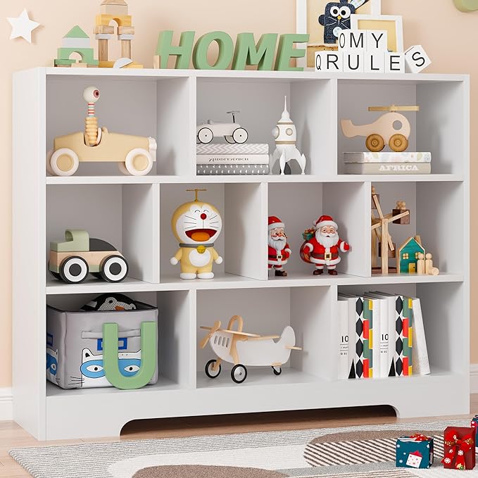 Book Shelf Set of 2, 10 Cubes Storage Organizer, 3-Tier Open Bookshelf Wooden Bookcase, Freestanding White Bookshelf Cube Shelf for Living Room-Ruum Studio Home