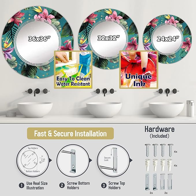 Symmetric Cubes in Deep Cobalt Blue - Geometric Maze - 32 Inches - Round Decorative Wall Mirror for Bathroom, Bedroom, Entryway, Living Room, Vanity Room and Modern Décor-Ruum Studio Home