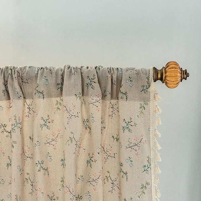 Sutuo Home Florals Boho Farmhouse Curtains, Semi-Blackout Drape Bohemian Window Treatment Cotton Linen Panel with Tassels for Bedroom Living Room, Rod Pocket, 1 Panel 59" W x 84" L-Ruum Studio Home