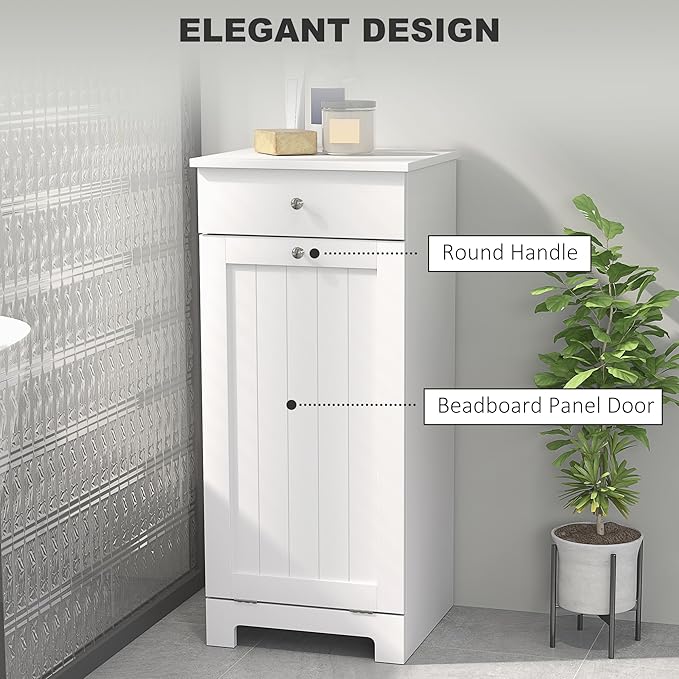 HOMCOM Laundry Hamper with Removable Basket, Tilt Out Hamper with Drawer and Beadboard Door, Bathroom Storage Cabinet, White-Ruum Studio Home