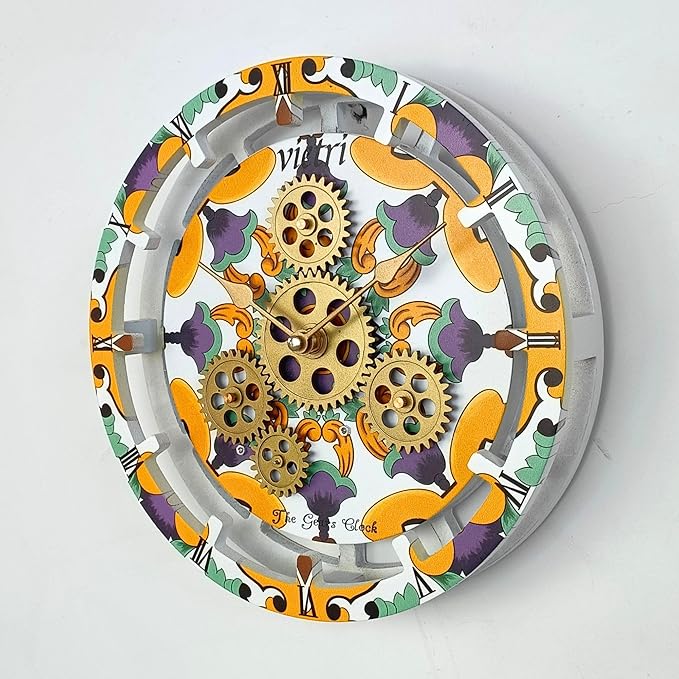 The Gears Clock Wall Clock Italy Collection with Moving Gears (Vietri, 10 inch Round)-Ruum Studio Home
