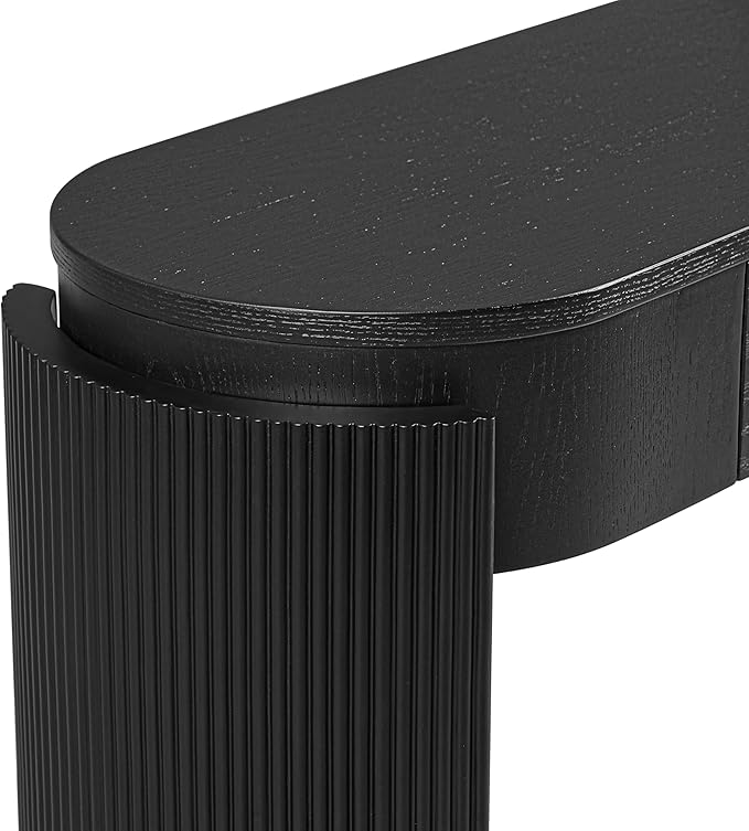 55" Sofa Table with Oval Top and 2 Drawers, Entryway Console Table with Fluted Design for Hallway,Foyer,Entry and Living Room (Fully Assembled-Black)-Ruum Studio Home