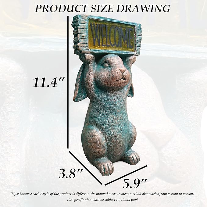 Rabbit Solar Welcome Garden Statues Outdoor Décor-Rabbit Figurines Solar LED Light Lawn Ornaments - Yard Decorations for Patio, Balcony, Backyard -Unique House Warming Gifts for Mom-Ruum Studio Home