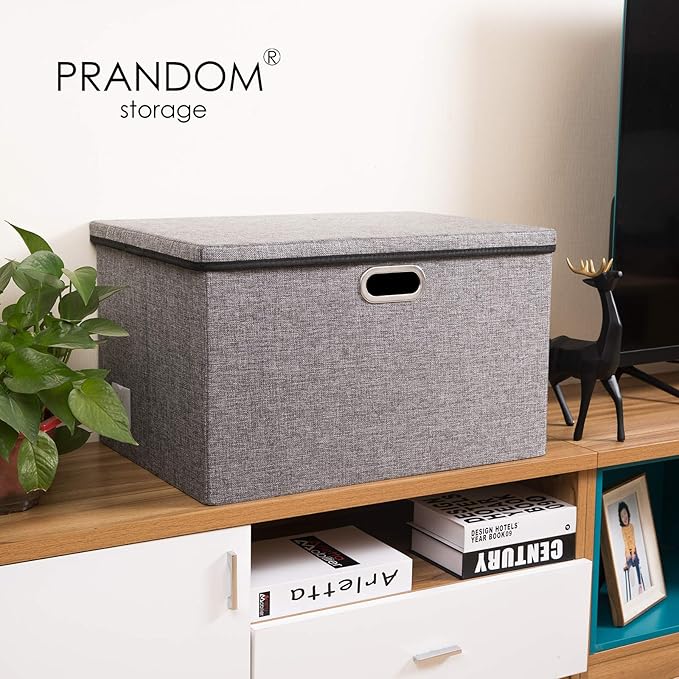 PRANDOM Extra Large Collapsible Storage Bins with Lids [5-Pack] Linen Fabric Foldable Storage Baskets Boxes Organizer Containers Cube with Cover for Bedroom Closet Office Nursery (22.8x15.75x13.8)-Ruum Studio Home