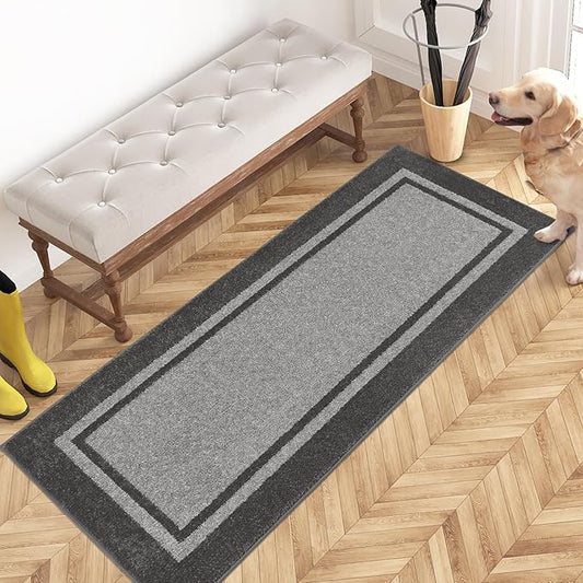 PURRUGS Dirt Trapping Door Mat 24" x 60", Non-Slip/Skid Machine Washable Entryway Rug, Shoes Scraper, Area Rug, Super Absorbent Welcome Mat for Muddy Wet Shoes and Paws, Light Grey & Dark Grey-Ruum Studio Home