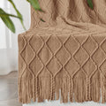 inhand Knitted Throw Blankets for Couch and Bed, Soft Cozy Knit Blanket with Tassel, Khaki Lightweight Decorative Blankets and Throws, Farmhouse Warm Woven Blanket for Men and Women, 50"x60"-Ruum Studio Home