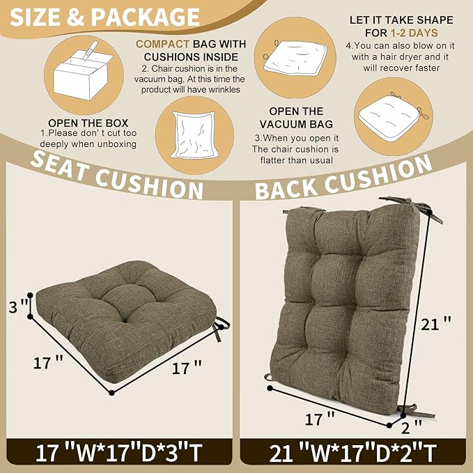 BUYUE Chair Cushion Set for Rocking Chair, Back Pillow & Seat Cushion with Ties, Original Woven Fabric Non-Slip Chair Pads for Elderly Sitting, Brown-Ruum Studio Home