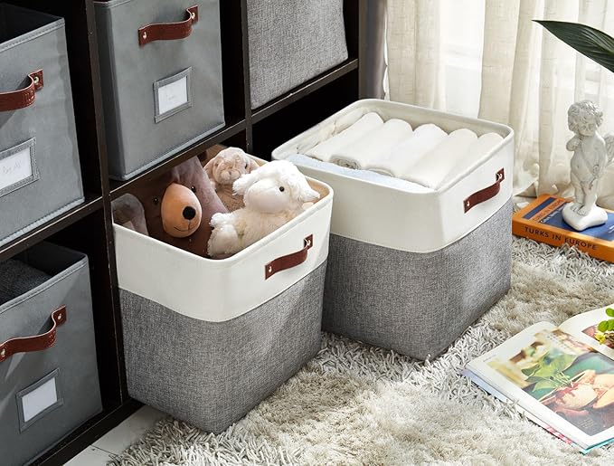 DECOMOMO 13 Inch Cube Storage Bins, Fabric Storage Cube, Basket for Kallax Shelves (Grey & White, 4 Pack)-Ruum Studio Home