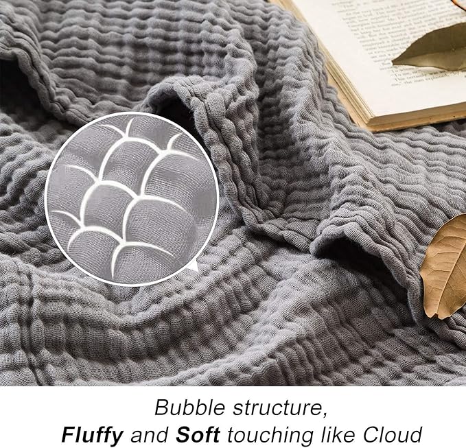 EMME Muslin Grey Twin Blanket 100% Cotton Bed Blankets for Adults and Baby 60"x80" Lightweight Soft Breathable All Season Solid Pre-Washed Gauze, Grey-Ruum Studio Home