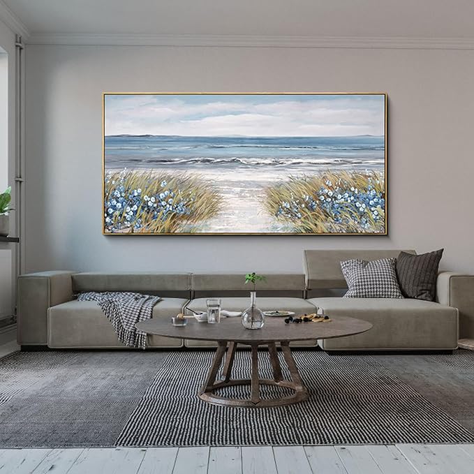 XLSJERST Large Framed Wall Art for Living Room Decor - Farmhouse Boho Beach Coastal Vintage Floral Ocean Wall Picture Flowers Sea Canvas Print Artwork for Home Bedroom Office 29x58-Ruum Studio Home