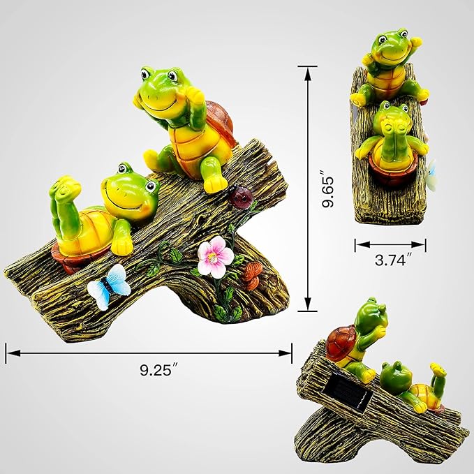 Garden Turtle Figurines Outdoor Decorations, Solar Statue Sweet Frog Face Turtles Decor with 4 LED Lights, Unique Garden Art Resin Statue Gifts for Patio Lawn Porch Yard-Ruum Studio Home
