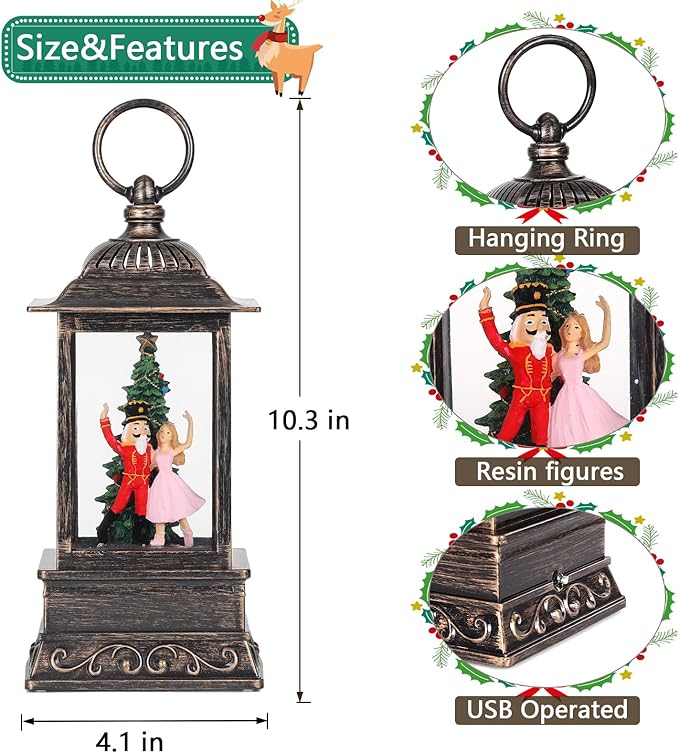 Christmas Snow Globe Nutcracker Lantern, Glitter Lighted Christmas Decorations for Home with Music, Light Up Snowglobe Christmas Décor-Ruum Studio Home