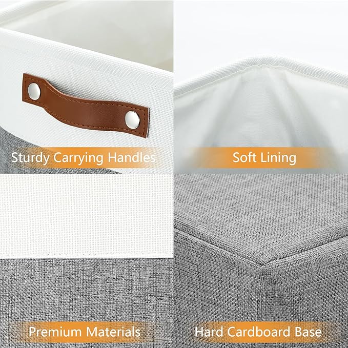 DULLEMELO Storage Baskets 17 inch Large Basket for Blanket Living Room, Foldable Storage Bins Baskets for Organizing [3 Pack] Blanket Storage Baskets Organizer for Home,Office,Closet(White&Grey)-Ruum Studio Home