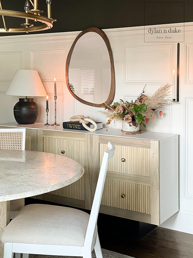 Irregular Wood Frame Boho Mirror - Large Wall Mounted Accent, Asymmetrical, Modern Aesthetic Wall Decor for Bedroom, Entryway, Living Room, Bathroom (Brown)-Ruum Studio Home