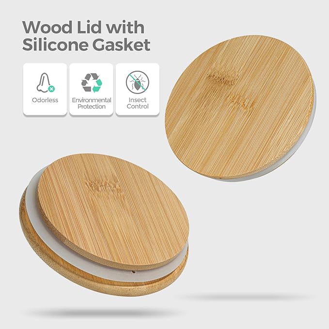 ComSaf Airtight Glass Storage Canister with Wood Lid(1.5 Qt), Set of 3 Glass Jars with Lids, Clear Food Storage Container Jar with Sealing Lids for Dry Food Cereal Oat Sugar Tea Coffee Beans, Round-Ruum Studio Home