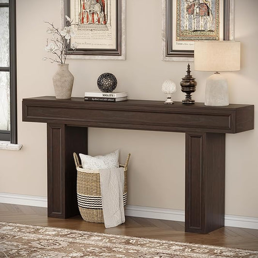 Rresyet 63 Inch Long Console Table, Sofa Table Behind Sofa, Wooden Entryway Table, Farmhouse Entryway Table for Entry, Hallway, Living Room (Cherry)-Ruum Studio Home