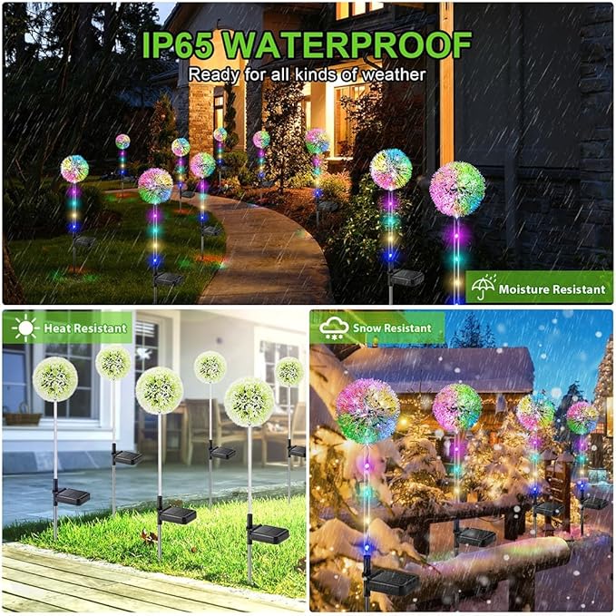 Solar Dandelion Lights Outdoor Decorative: 6 Pack Garden Lights Solar Powered - Waterproof Colorful Flower Light Decor for Yard Patio Porch Pathway Outside Lighting, Unique Gifts for Women-Ruum Studio Home