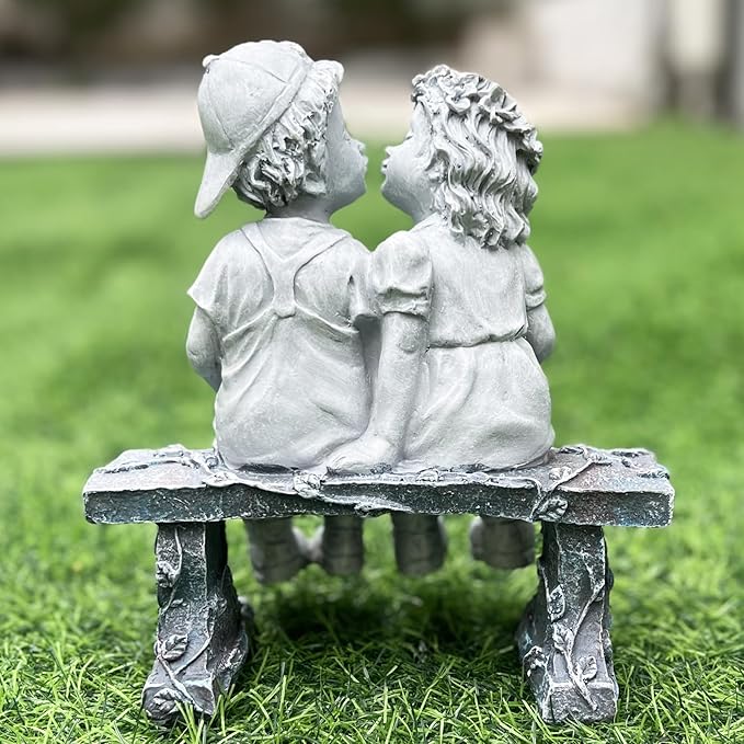 Elenon Boy and Girl Garden Statue Outdoor Decorative, Couple First Kiss Garden Sculpture for Yard Patio Art Flower Bed Decoration, 8 1/4" L x 4 3/4" W x 9" H-Ruum Studio Home